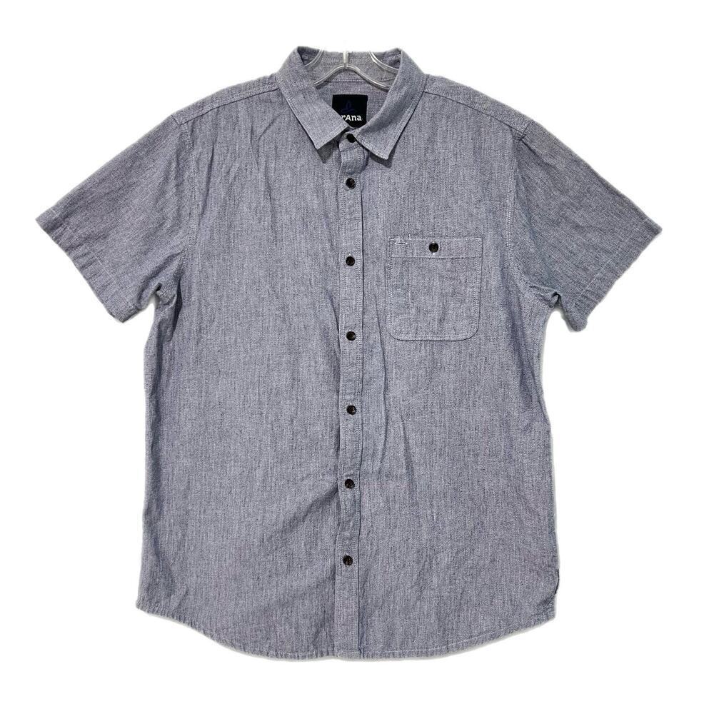 Prana Men's Button Down Casual Short Sleeve Shirt Medium 100% Organic Cotton
